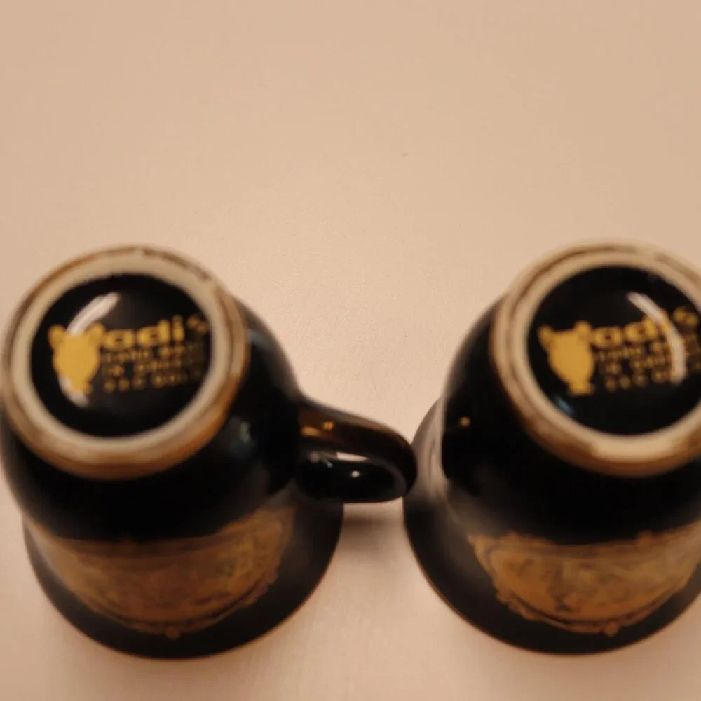 2 Demitasse/Expreso Cups and Sauciers Black and 24‎ Caret Gold Hand Painted